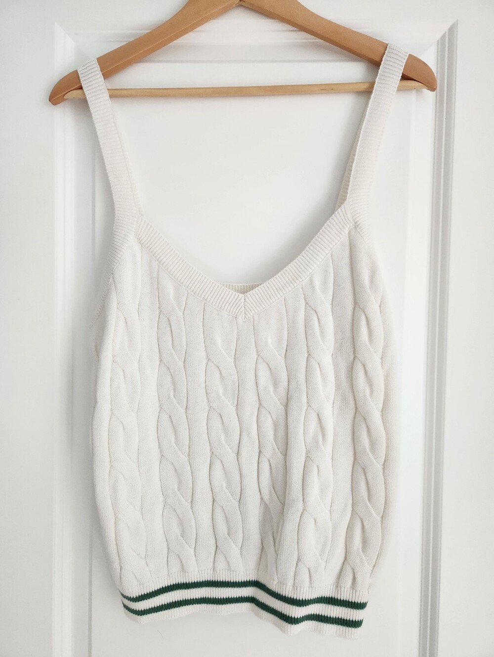 NWT - Minnie Rose Cable Knit Tank Green White Size L